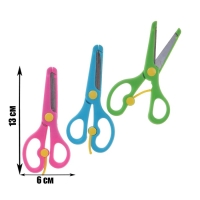Ножницы пластиковые 13 см, фиксатор, с металлическими лезвиями и закруглёнными концами, безопасные, МИКС