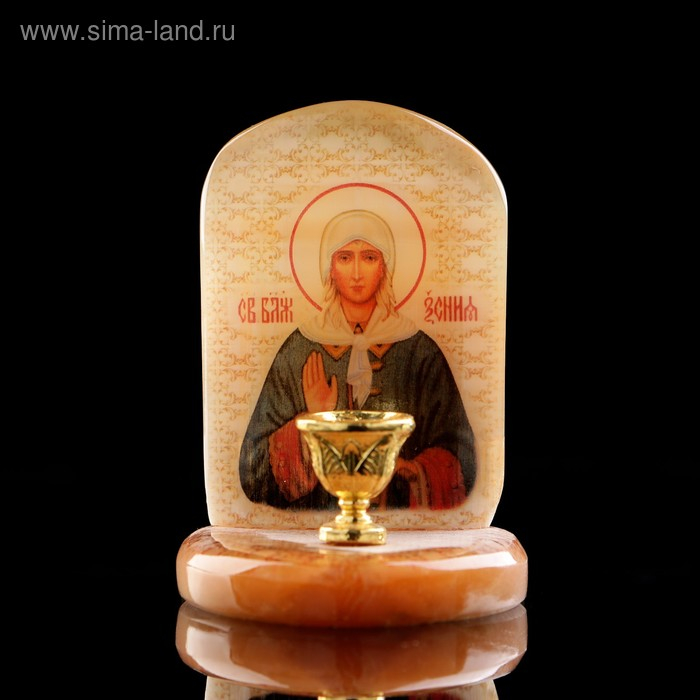 Икона &laquo;Ксения Петербургская&raquo;, с подсвечником, селенит