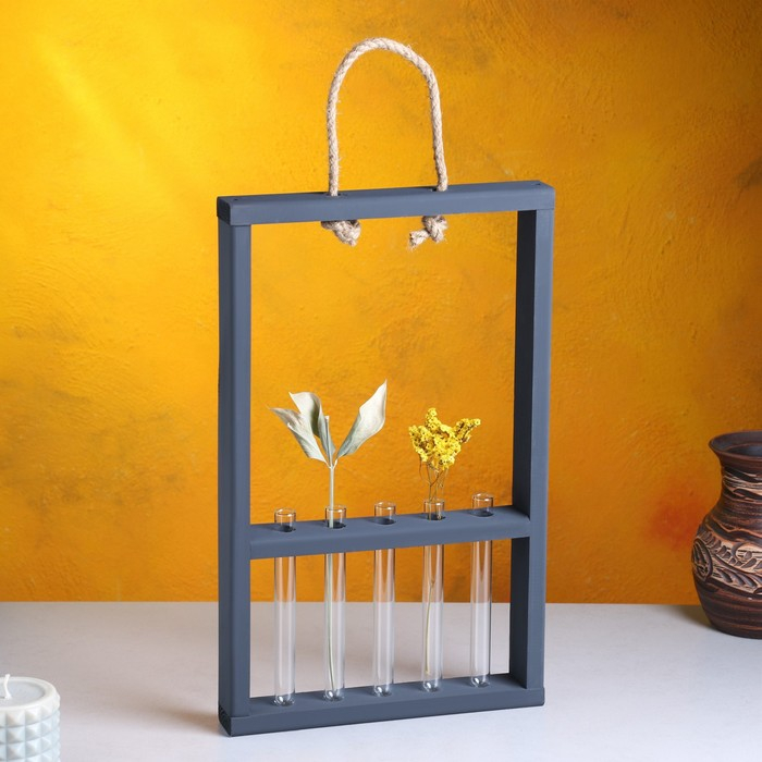 Кашпо деревянное 26×5×40 см с 5 колбами 15 см Кашпо деревянное 26×5×40 см с 5 колбами 15 см "Рамка Экстра Слим", чёрный Дарим Красиво