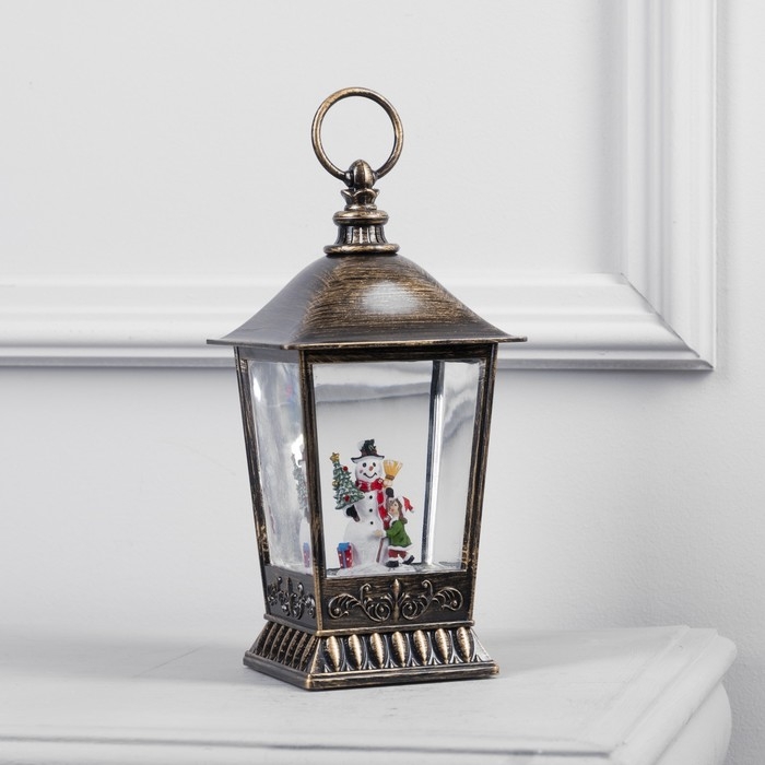 Светодиодная фигура &laquo;Фонарь со снеговиком&raquo; 12 &times; 24 &times; 12 см, пластик, батарейки ААх3 (не в комплекте), USB, свечение тёплое белое