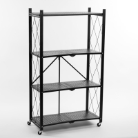Стеллаж складной на колесах, 4 полки, 72&times;34&times;122см, цвет чёрный матовый