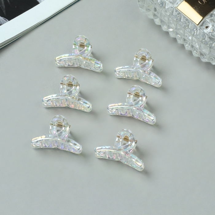 Краб для волос "Аванти" (набор 6 шт) петля, 3 см, прозрачный