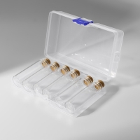 Набор баночек для хранения бисера, d = 2,2 &times; 7 см, 6 шт, в контейнере, 14,5 &times; 8,5 &times; 3,5 см