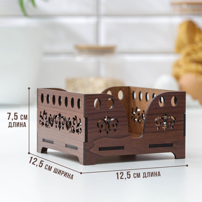 Салфетница Доляна &laquo;Орех&raquo;, 12,5&times;12,5 см, с салфетками, деревянная, цвет коричневый
