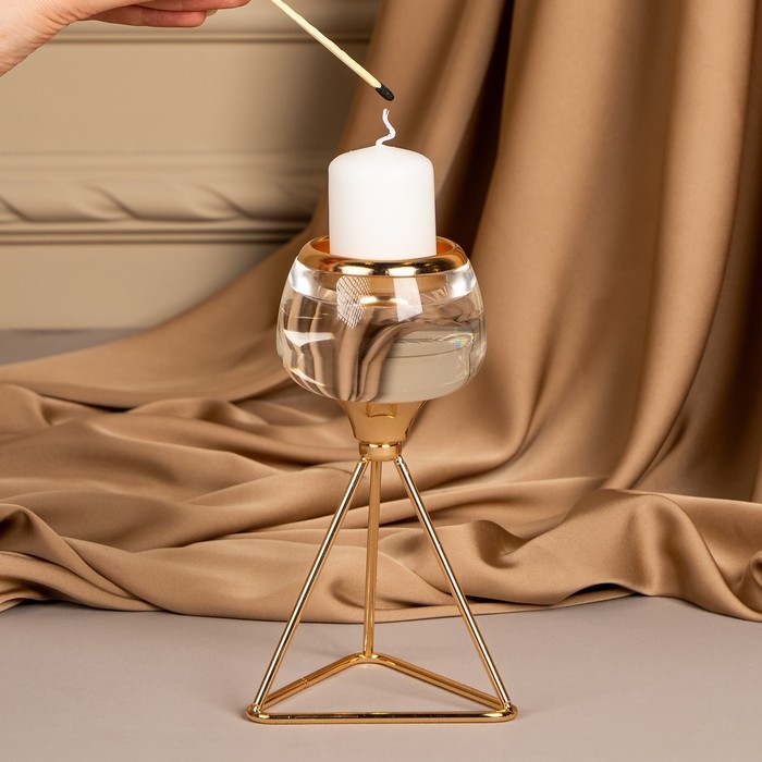 Подсвечник металл, стекло на 1 свечу &laquo;Изысканность&raquo; цвет золото 9.5 х 9.5 х 17 см