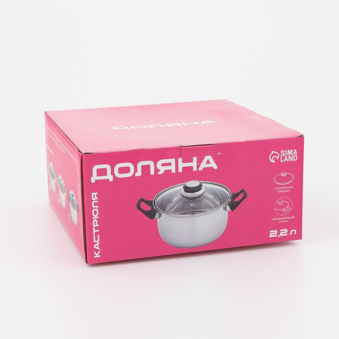 Кастрюля из нержавеющей стали Доляна &laquo;Чёрная ночь&raquo;, 2,2 л, с крышкой