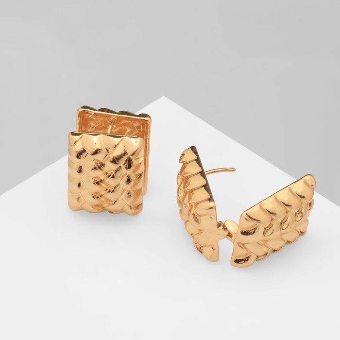 Серьги металл &laquo;Аккорд&raquo; плетёные, прямоугольник, цвет золото