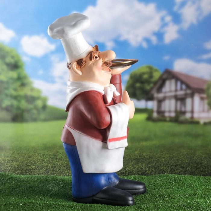 Садовая фигура "Шеф-повар с подносом" 15х36х62см