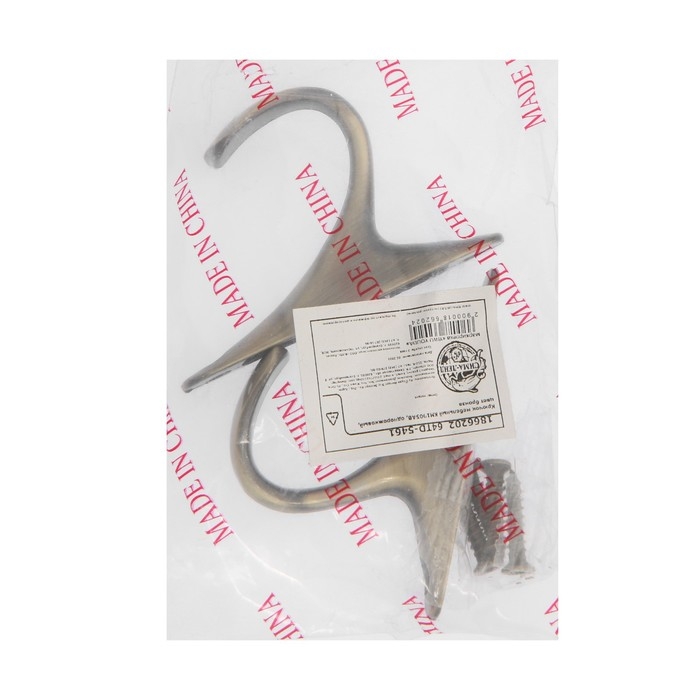 Крючок мебельный ТУНДРА TKO024, однорожковый, бронза, 2 шт