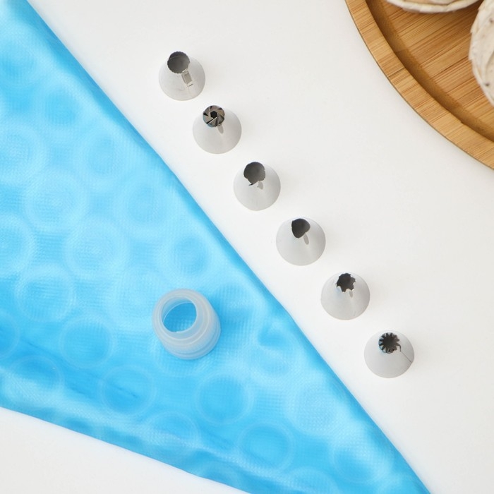 Набор кондитерский Доляна &laquo;Хоста&raquo;, 8 предметов: 6 насадок, адаптер, мешок кондитерский 27&times;15 см, цвет МИКС