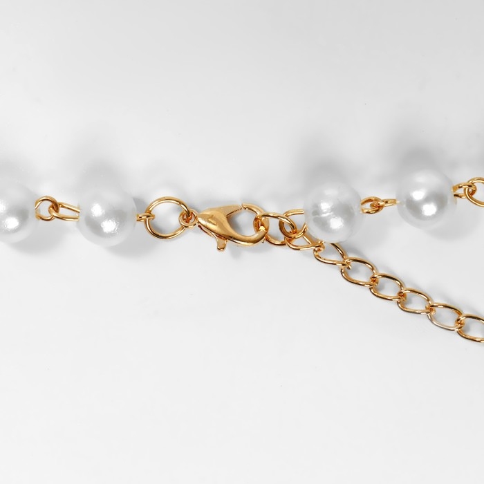 Колье с жемчугом &laquo;Сердце&raquo; в круглых звеньях, d=0,6см, цвет белый в золоте, 36 см