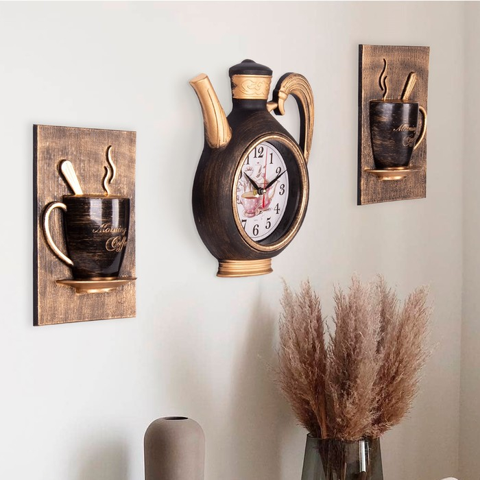 Часы настенные интерьерные для кухни Часы настенные интерьерные для кухни "Сангино", бесшумные, 26.5 х 24 см, черная медь, АА