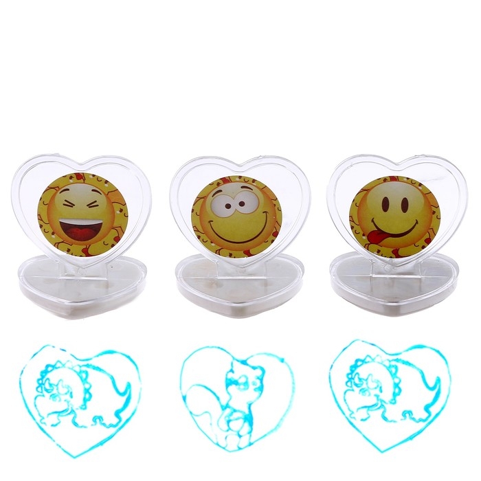 Печать цветная &laquo;Смайл&raquo;, набор 3 шт., ролик-печать с 2 насадками, штемпельная подушка