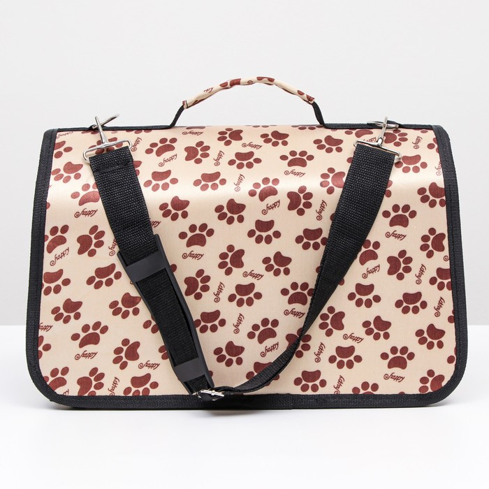 Сумка - переноска для животных "Лапки Happy", бежевая, размер S, 37,5 х 17 х 22 см