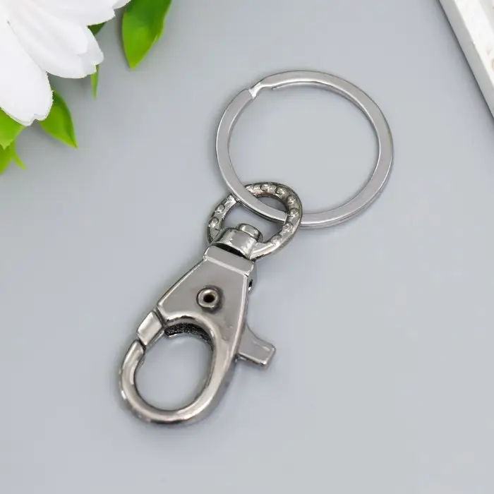 Брелок металл "Карабин с плоским кольцом" серебро 3х7,5 см
