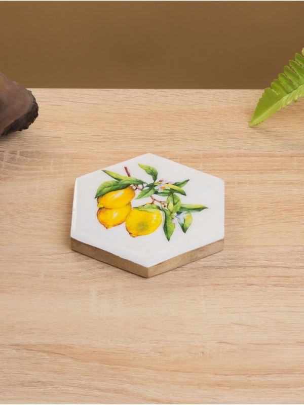 Подставка под горячее (набор 4 шт) "Лимоны" дерево манго 15х13х5 см