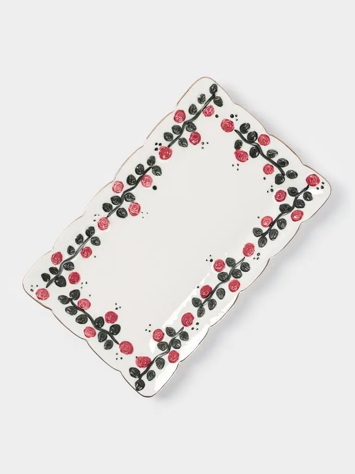 Блюдо сервировочное &laquo;Красный бутон&raquo;, 25.5&times;16&times;2.5 см, керамика, белое