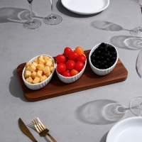 Менажница &laquo;Кармен&raquo;, 3 шт: 250 мл, овальная, деревянное основание, фарфор, Иран