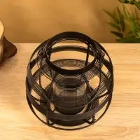 Подсвечник фонарь со стеклянной колбой, 19&times;19&times;18 см, d=9 см, металл, чёрный