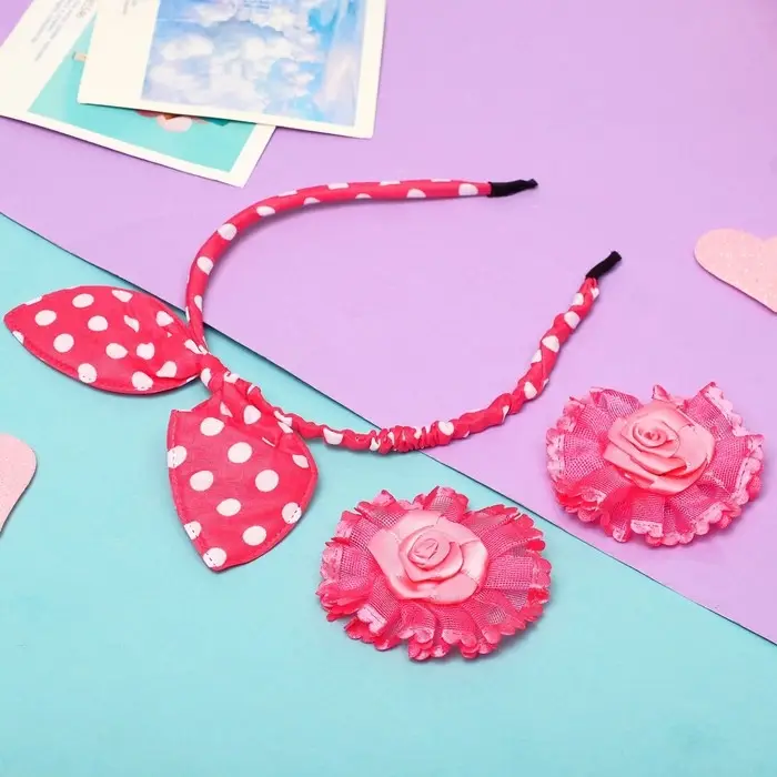 Набор для волос "Солоха" (ободок, 2 зажима) розочки, розовый
