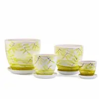 Набор горшков цветочный поддоном 4 шт 0,4 / 1 / 2,5 / 5 л керамика, Тропики