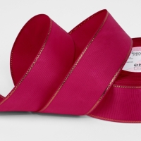 Лента репсовая 40мм*25&plusmn;1ярд(23м&plusmn;1м) золотые нити №028 ярко-розовый АУ