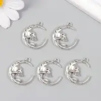 Декор для творчества металл "Череп в месяце" серебро 2,7х2,2 см