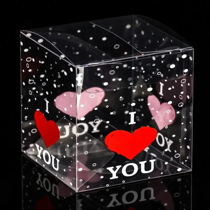 Складная прозрачная коробка из PVC, для упаковки подарков, I love you, 7&times;7&times;7 см