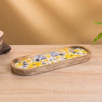 Набор розеток на подносе "Желтые и синие цветы" (3 шт) дерево манго 33,5х13х6,5 см