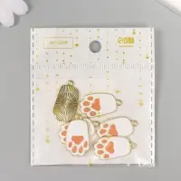 Декор для творчества металл, эмаль "Лапка котика" бело-розовый 2,7х1,5 см