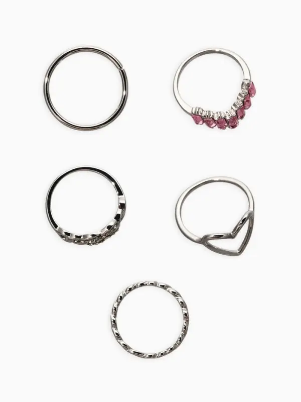 Набор колец 5 шт "Новый стиль" сердца,бесконечность, р-р МИКС, цвет бело-розовый в серебре   1093709