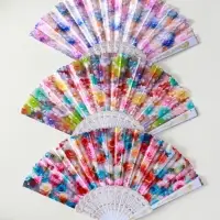 Веер пластик, текстиль "Россыпь цветов" МИКС широкие лопасти 23 см