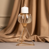 Подсвечник металл, стекло на 1 свечу &laquo;Изысканность&raquo; цвет золото 9.5 х 9.5 х 17 см