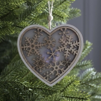 Ёлочная игрушка &laquo;Сердце в снежинках&raquo;, от батареек, свечение тёплое белое