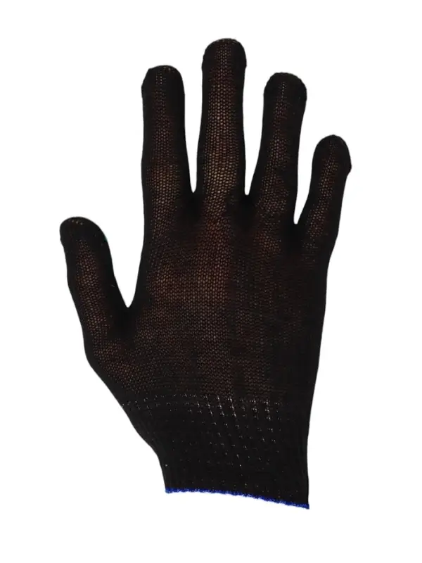 Перчатки садовые, хб, вязка 10 класс, 3 нити, размер 9, с ПВХ точками, чёрные