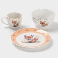 Набор детской посуды 3 предмета Доляна "Лисенок" кружка, миска, тарелка