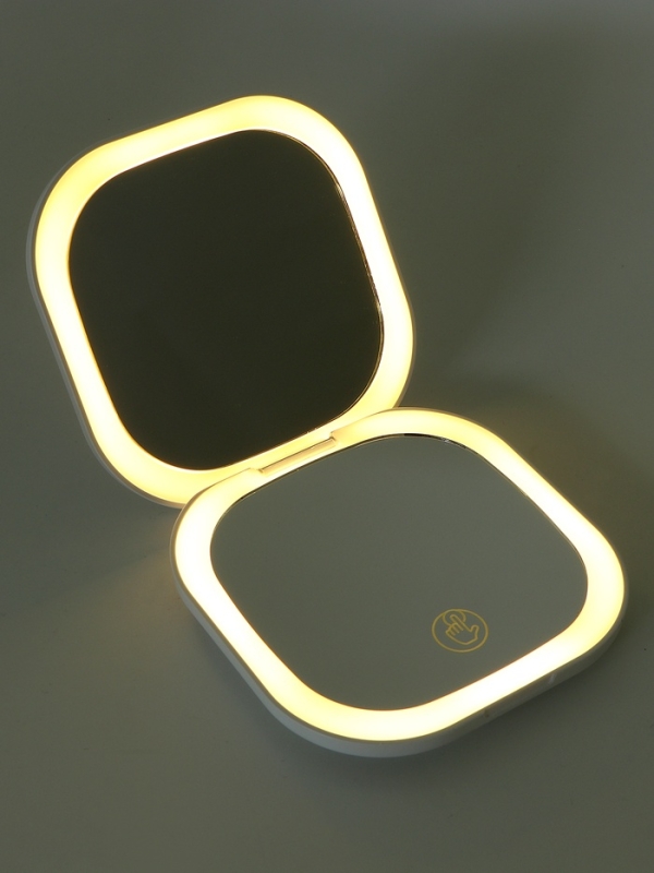 Зеркало косметическое, подсветка 9х9х1,3 см, 1 диод, увеличение, от АКБ, белое