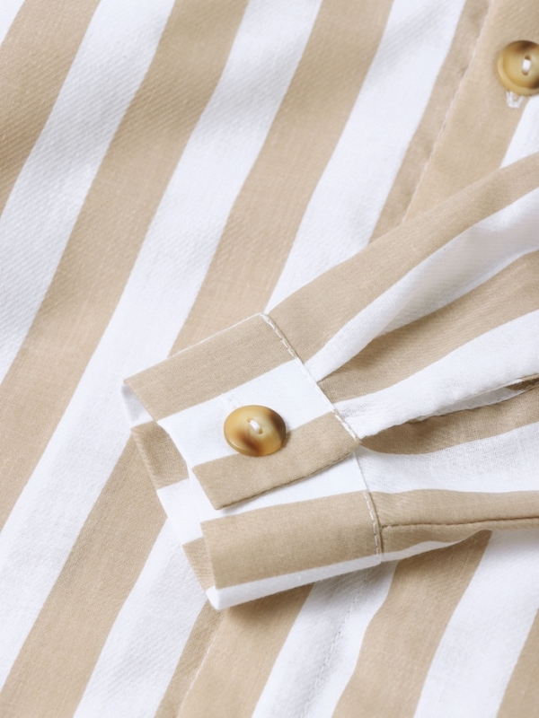 Рубашка для мальчика, MINAKU: Eco style, цвет бежевый/полоска, рост 122 см