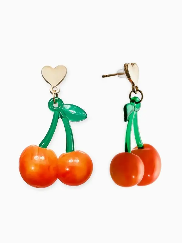 Серьги "Вишня" сердечки, цвет красно-жёлтый в золоте