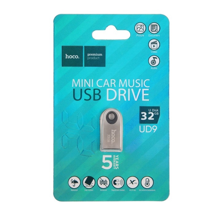 Флешка Hoco UD9 Insightful, 32 Гб, USB2.0, чт до 25 Мб/с, зап до 10 Мб/с, металл, серая