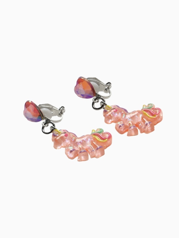 Серьги-клипсы детские "Выбражулька" единорог с сердцем кристалл, цветные