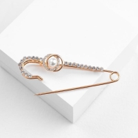 Булавка &laquo;Классика&raquo; овалы с жемчужиной, 7,5 см, цвет белый в золоте