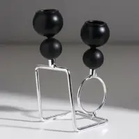 Подсвечник металл,дерево на 2 свечи"Шары.Абстракция"d=2,2 см чёрный и хром11,5х7х16,2 см