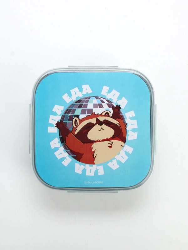 Ланч - бокс с ложкой, &laquo;Енот&raquo;, 17,8 х 17,8 х 7 см