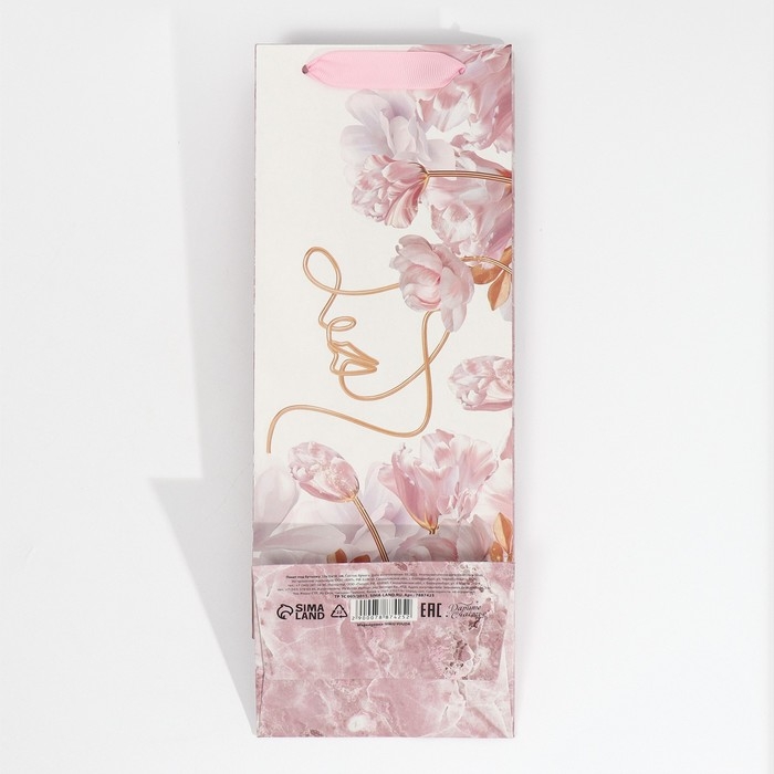 Пакет подарочный под бутылку, упаковка, &laquo;Нежность&raquo;, 13 х 36 х 10 см