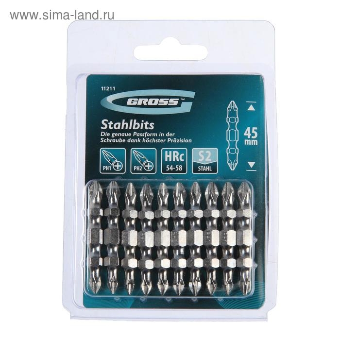 Набор бит двухстор. GROSS 11211, PH2-PH1 х 45 мм, сталь S2, 10 шт. Набор бит двухстор. GROSS 11211, PH2-PH1 х 45 мм, сталь S2, 10 шт.