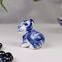 Сувенир гжель &laquo;Тигр&raquo;, бело-синий,керамика, малый,