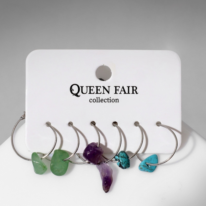 Набор серьги 3 пары &laquo;Дары&raquo;, цветной в серебре