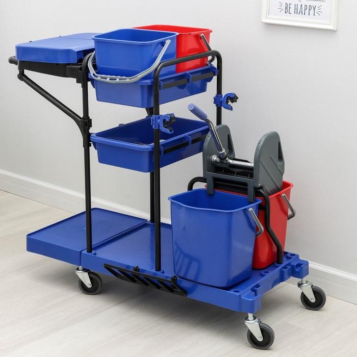 Многофункциональная тележка с вёдрами, отжимом и лотками Многофункциональная тележка с вёдрами, отжимом и лотками