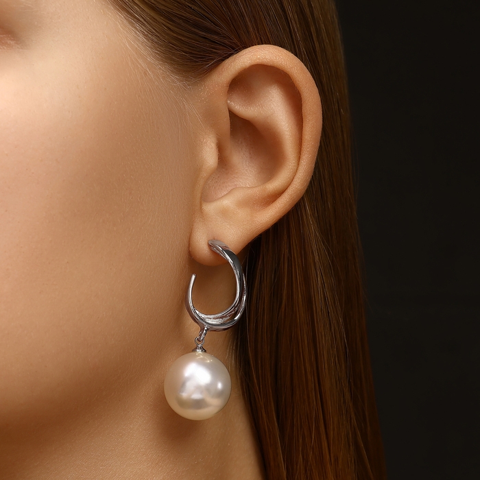 Серьги с жемчугом «Бусина» крупная, цвет серебро Серьги с жемчугом «Бусина» крупная, цвет серебро